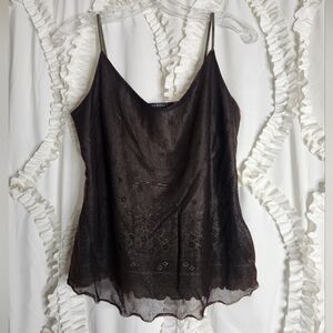 Women’s Y2K Eyeshadow Boho Floral Paisley Shimmer Overlay Top Sz Large